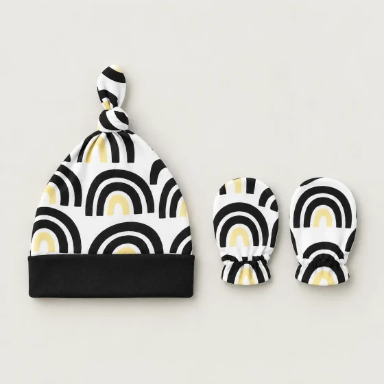 Arch Garden Hat & Mitts Set, all pieces laid flat
