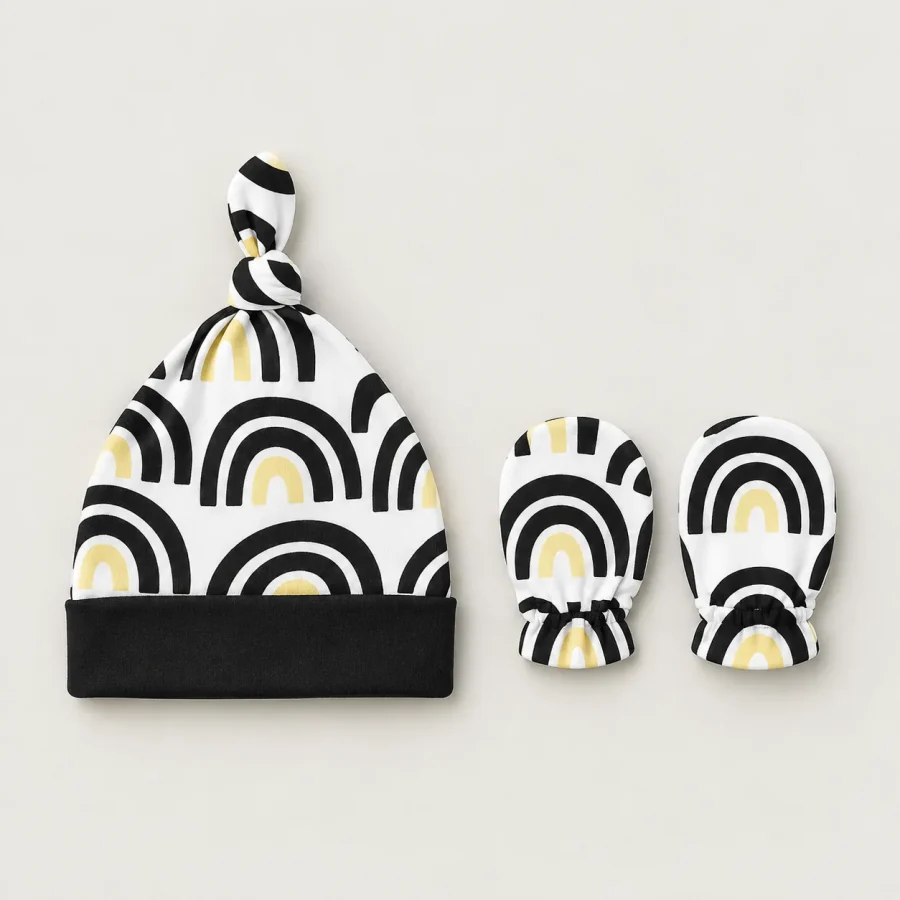 Arch Garden Hat & Mitts Set, all pieces laid flat