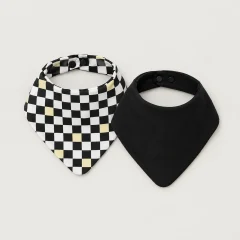 Check Room Bandana Bib Pair, all pieces laid flat