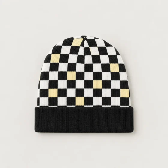 Check Room Beanie, all pieces laid flat