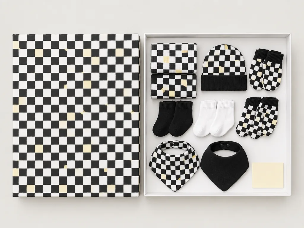 Check Room Gallery Box, box open with every piece laid out