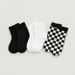 Check Room Sock Trio, all pieces laid flat