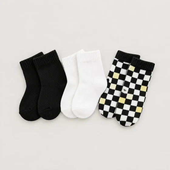 Check Room Sock Trio, all pieces laid flat