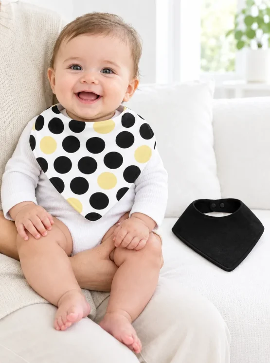 Dot Theory Bandana Bib Pair in use
