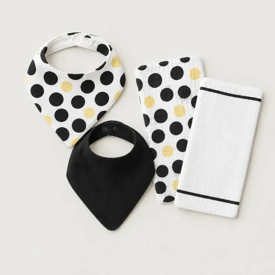 Dot Theory Bib & Burp Set, all pieces laid flat