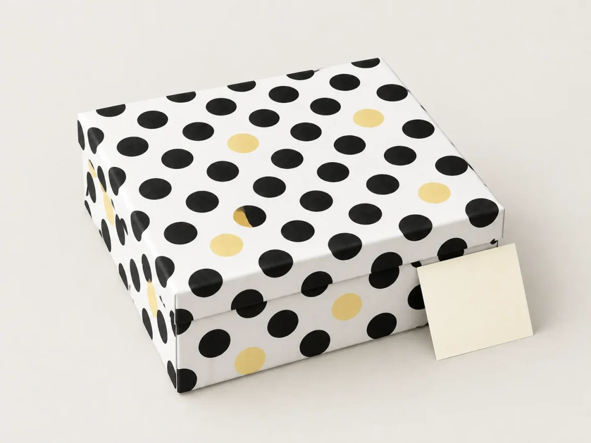 Dot Theory Gallery Box, box closed with its printed lid