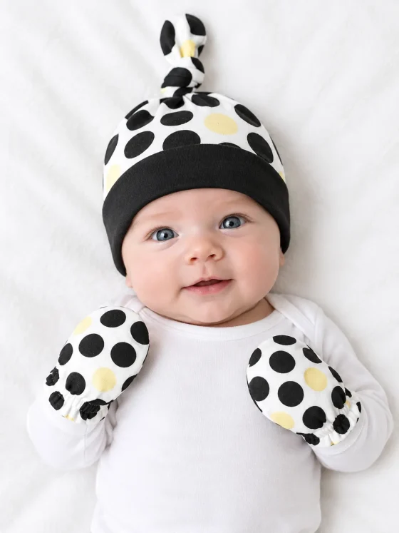 Dot Theory Hat & Mitts Set in use