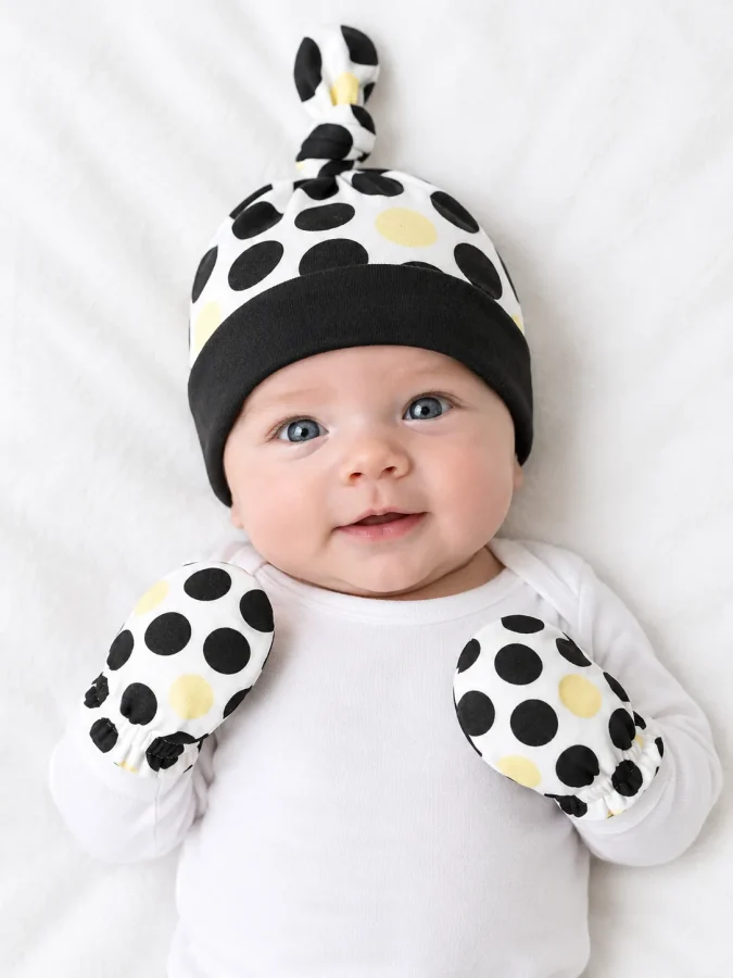 Dot Theory Hat & Mitts Set in use
