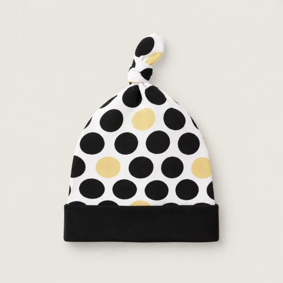 Dot Theory Knot Hat, all pieces laid flat