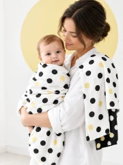 Dot Theory Mini Muslin Squares in use