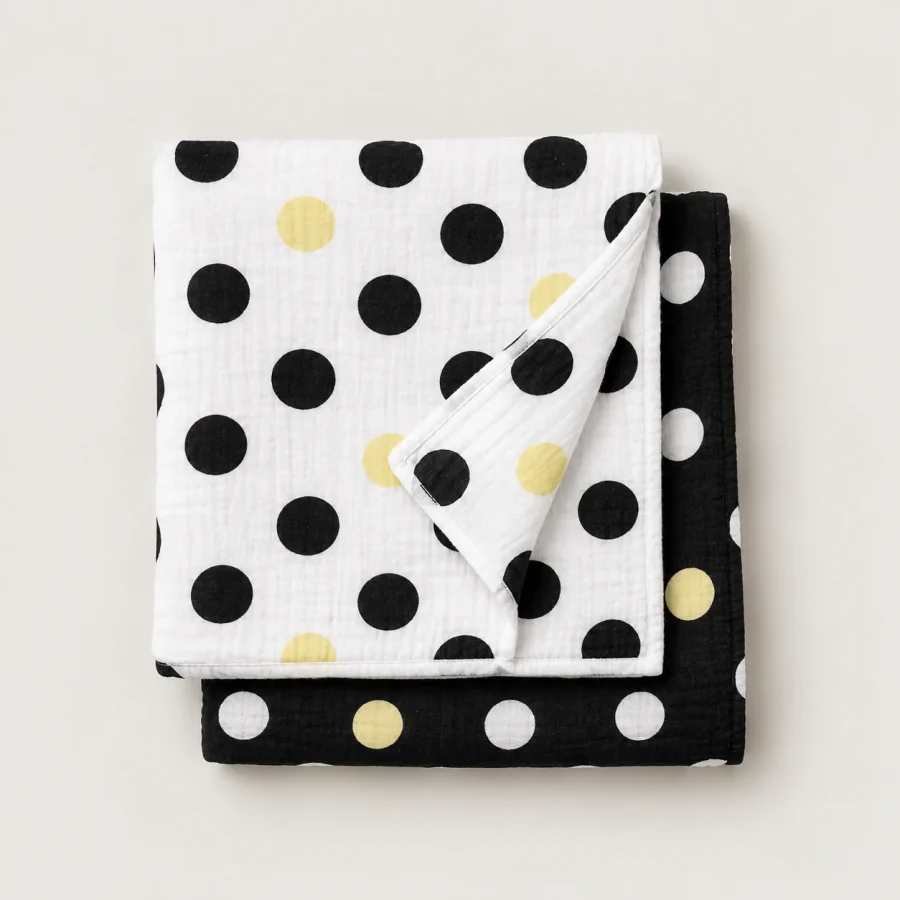 Dot Theory Swaddle Pair, all pieces laid flat