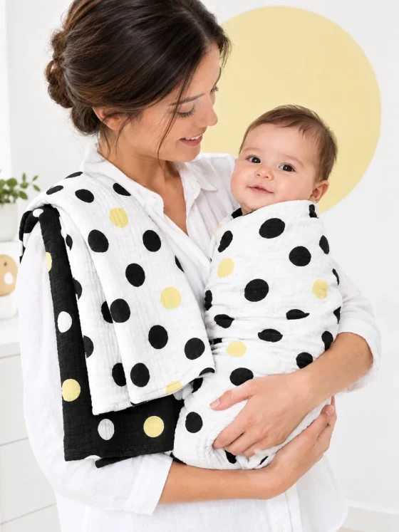 Dot Theory Swaddle Pair in use