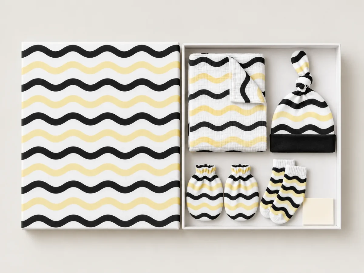Wave Hall Hello Box, box open with every piece laid out