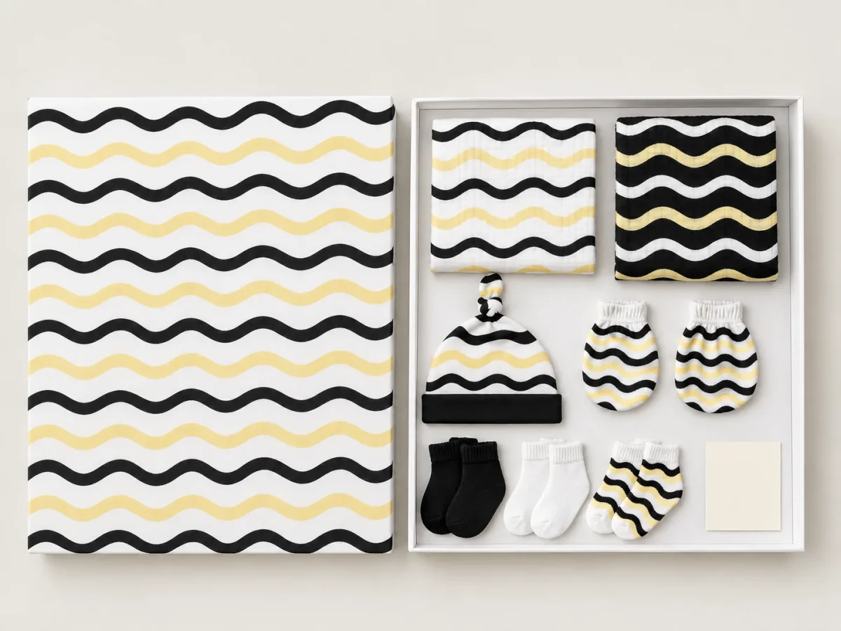 Wave Hall Welcome Box, box open with every piece laid out